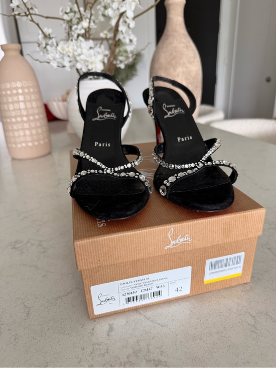 Christian Louboutin Shoes - Christian Louboutin Emilie Black Crystal-Strap Evening Heels